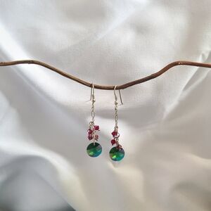 Handcrafted Peridot & Ruby Swarovski Crystal Dangle Earrings